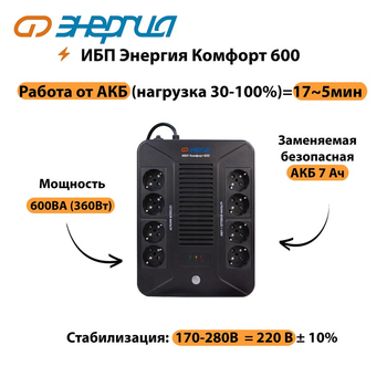 ИБП Комфорт 600 Энергия - ИБП и АКБ - ИБП для компьютера - Магазин электрооборудования Проф-Электрик